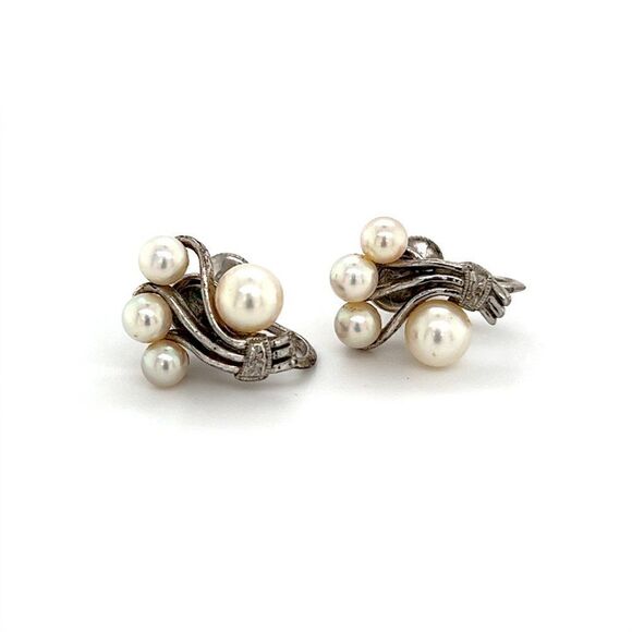 Mikimoto Estate Akoya Pearl Earrings Sterling Silver 5.75 mm 4.5 Grams M253 - Picture 9 of 10